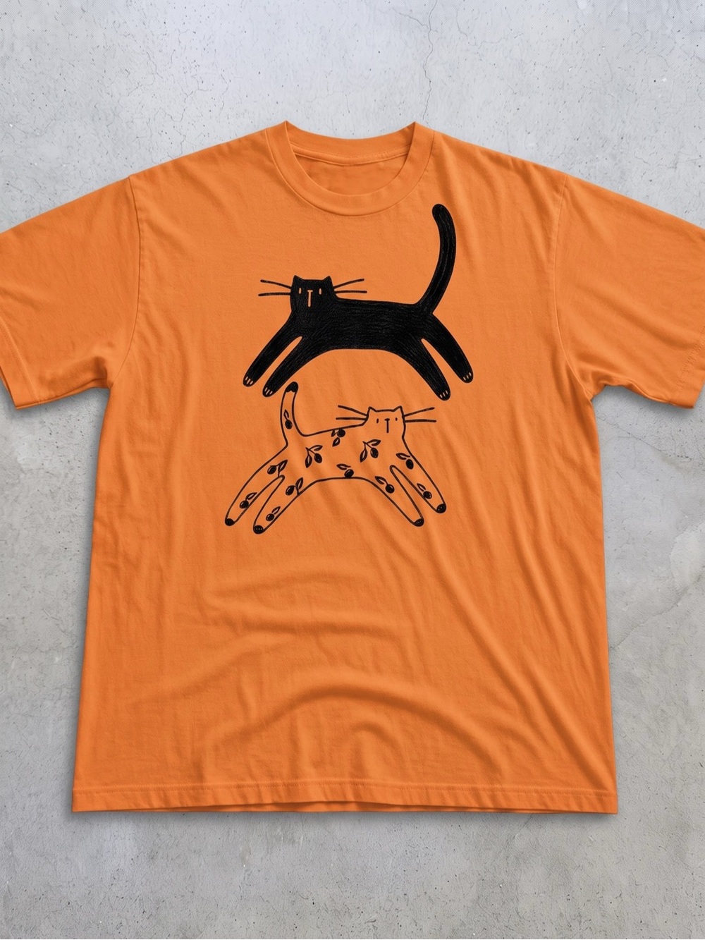 Gildan Orange Short Sleeve Tee with Black
Cat Graphic